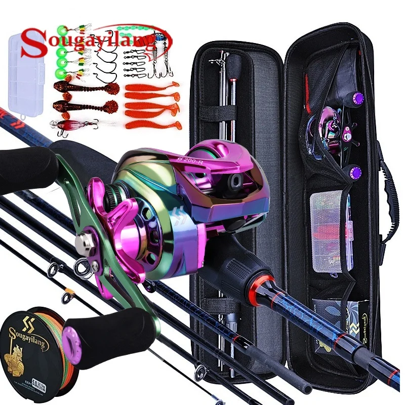 Reel Bag - Sougayilang Angelruten und Rollen, 5-teiliges Carbon-Ruten-Baitcasting-Rollen-Reise-Angelruten-Set