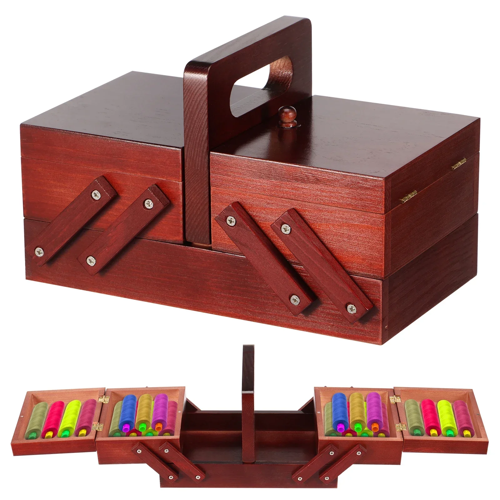 Reel Handle - Erweiterbare Nähgarnbox aus Holz, Vintage-Spulen, Leere